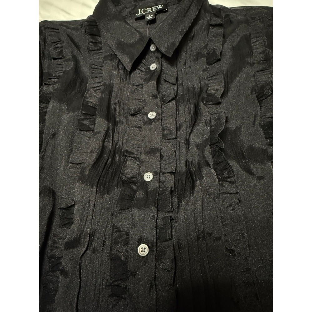 NWT J.Crew Sheer Ruffle Trim Puff Sleeve button front shirt Sz 8 - Picture 2 of 3